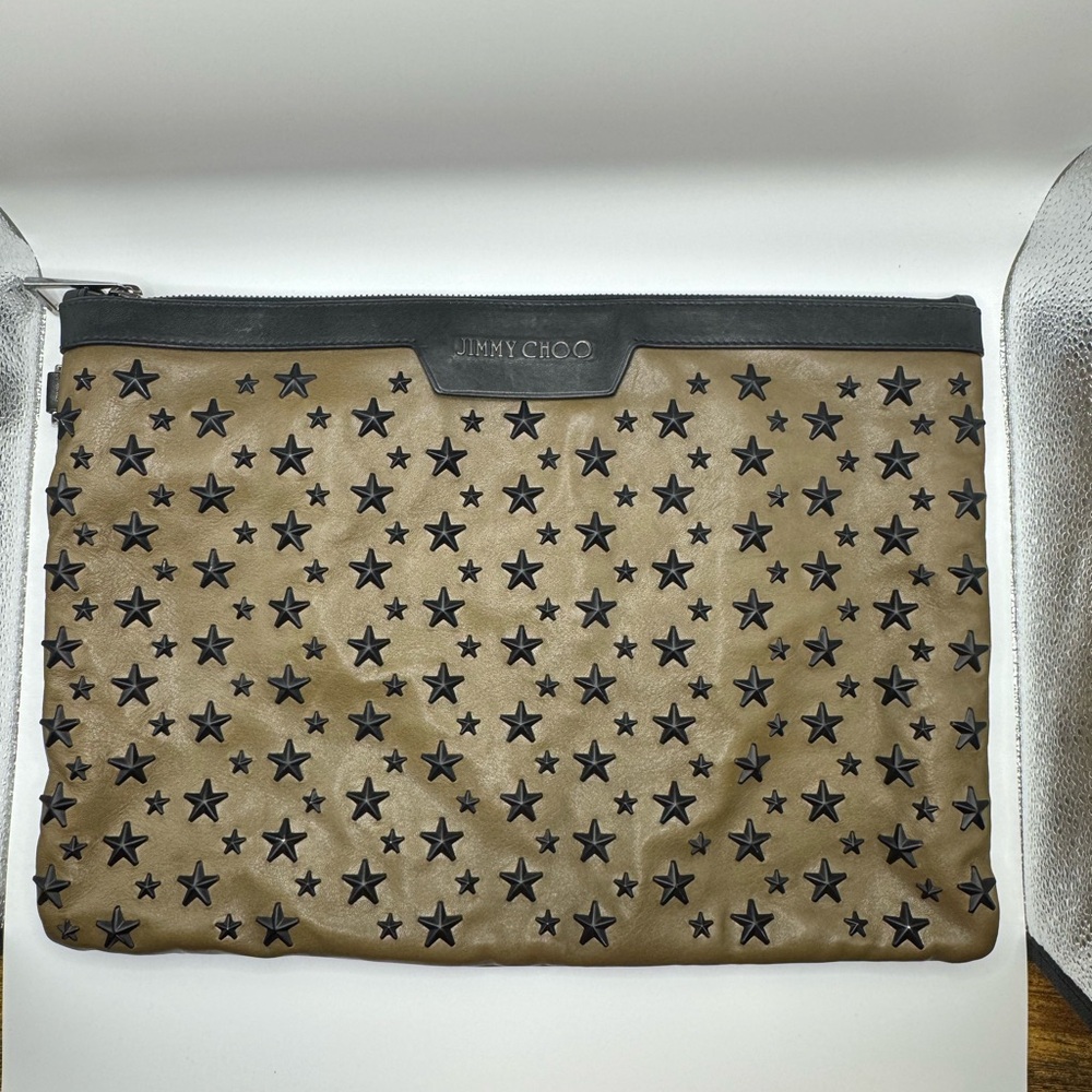 Jimmy Choo Tan Star-Embellished Large Clutch